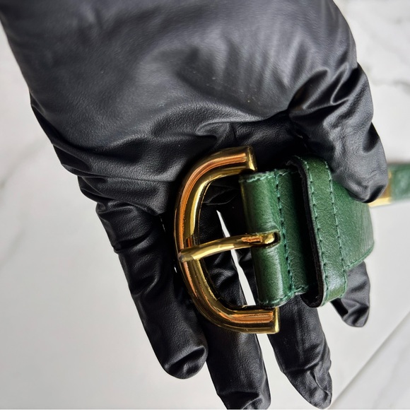 FURLA Vintage Green Leather Belt with Gold Square Buckles Size S Made in Italy main image 4
